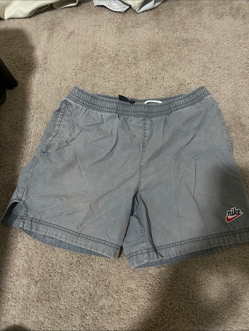 Nike Gray Athletic Shorts with Small Red Logo